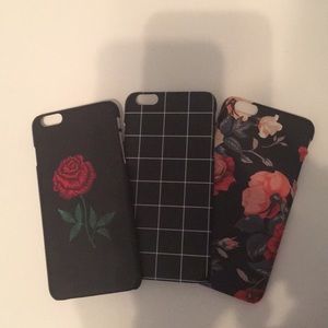 Matte black red rose phone case